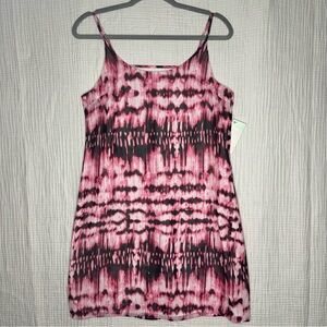 NWT Women’s Modern Vintage Midi Slip Dress Pink Black Tie Dye Hippie Fun Boho M